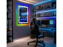 Espejo de baño 90x70cm RGB y LED regulable + antivaho + Bluetooth 5.2 + Reloj + 3 colores 4 botones
