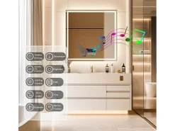 Espejo de baño 80x80m LED regulable + antivaho + Bluetooth 5.2 + Reloj + 3 colores