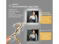 Espejo de baño 80x80m LED regulable + antivaho + Bluetooth 5.2 + Reloj + 3 colores