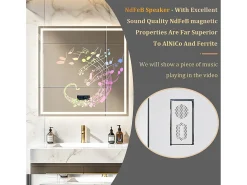Espejo de baño 80x80m LED regulable + antivaho + Bluetooth 5.2 + Reloj + 3 colores