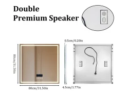 Espejo de baño 80x80m LED regulable + antivaho + Bluetooth 5.2 + Reloj + 3 colores