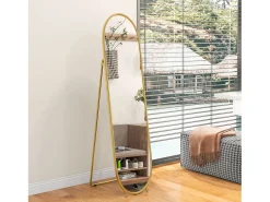 Espejo de cuerpo con soporte, metal, dorado (40x4x160 cm)