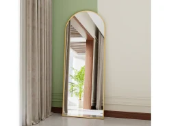 Espejo de cuerpo entero - 165 x 60 cm - Marco de metal - Arqueado - Para salón o vestidor - Dorado