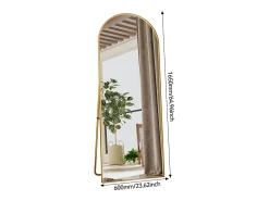 Espejo de cuerpo entero - 165 x 60 cm - Marco de metal - Arqueado - Para salón o vestidor - Dorado