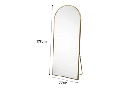 Espejo de cuerpo entero arqueado, 77 x 177 cm, de pared, inclinado, espejo de pie para salón, dorado