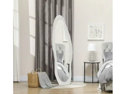 Espejo de cuerpo entero con soporte, diseño ondulado, cristal, blanco, (50x4x160 cm)