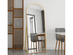 Espejo de cuerpo entero con marco fino dorado, 180 x 80 cm, espejo grande de pie, para dormitorio, vestidor y espejo de pared.