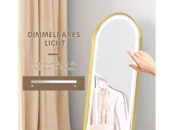 Espejo de cuerpo entero con iluminación LED, ajustable, marco de metal, dorado (47x146 cm)