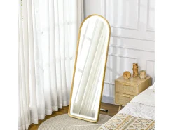 Espejo de cuerpo entero con iluminación LED, ajustable, marco de metal, dorado (47x146 cm)