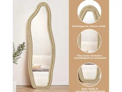Espejo de cuerpo entero, de pie, con diseño ondulado irregular, con soporte ondulado, 45 x 140 cm, dorado
