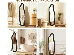 Espejo de cuerpo entero, de pie, con diseño ondulado irregular, con soporte ondulado, 50 x 160 cm, dorado