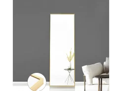 Espejo de cuerpo entero de 150 x 40 cm, acabado dorado con marco de aluminio, de pie o para colgar en la pared, rectangular