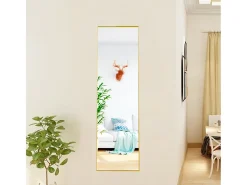 Espejo de cuerpo entero de 150 x 40 cm, acabado dorado con marco de aluminio, de pie o para colgar en la pared, rectangular