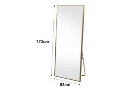 Espejo de cuerpo entero irrompible de 63 x 173 cm, de pie o para colgar en la pared, espejo de pie grande, dorado