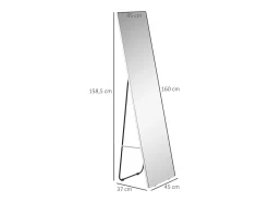 Espejo de cuerpo entero, marco de aluminio, color plata, soporte negro, diseño moderno (45x37x158,5cm)
