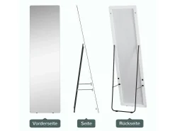 Espejo de cuerpo entero, marco de aluminio, color plata, soporte negro, diseño moderno (45x37x158,5cm)