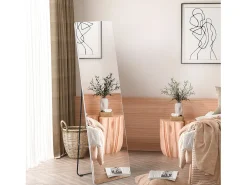 Espejo de cuerpo entero, marco de aluminio, color plata, soporte negro, diseño moderno (45x37x158,5cm)