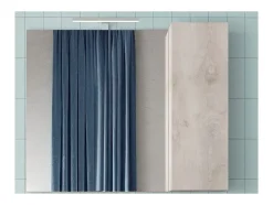 Espejo de diseño con almacenamiento, 92x75 cm, colección ISORA, color blanco efecto madera