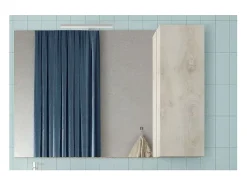 Espejo de diseño con almacenamiento, 110x75 cm, colección ISORA, color blanco efecto madera