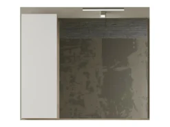 Espejo de diseño con almacenamiento, 92x75 cm, colección BURA, en colores blanco brillante y roble claro.