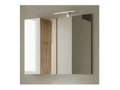 Espejo de diseño con almacenamiento, 92x75 cm, colección BURA, en colores blanco brillante y roble claro.