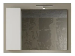 Espejo de diseño con almacenamiento, 110x75 cm, colección BURA, color blanco brillante y concreto.