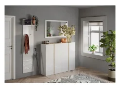 Espejo de entrada de diseño, 110x68 cm, colección KEY, marco blanco brillante lacado.