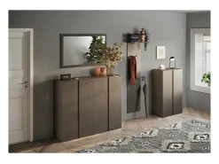 Espejo de entrada de diseño, 110x68 cm, colección KEY, borde marrón.