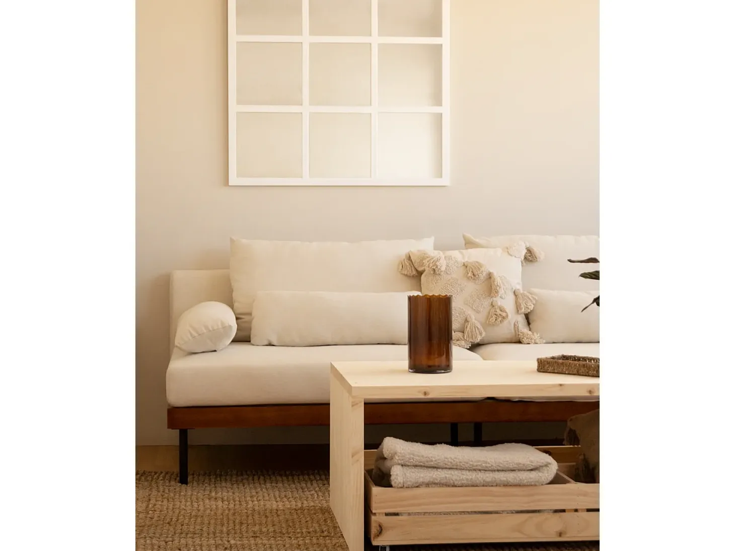 Espejo de madera color blanco de 90x90cm - LISBOA - DECOWOOD