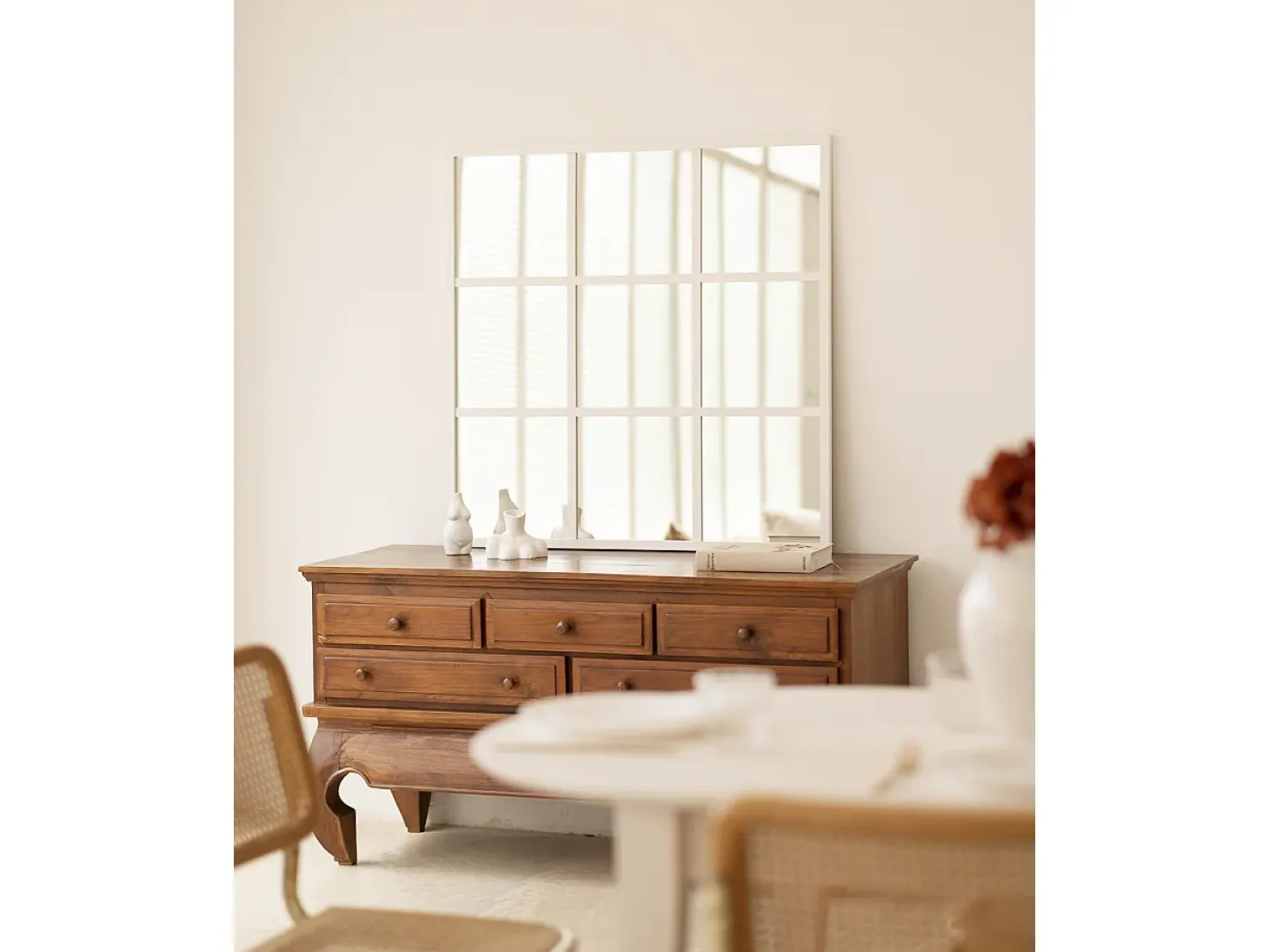 Espejo de madera color blanco de 90x90cm - LISBOA - DECOWOOD