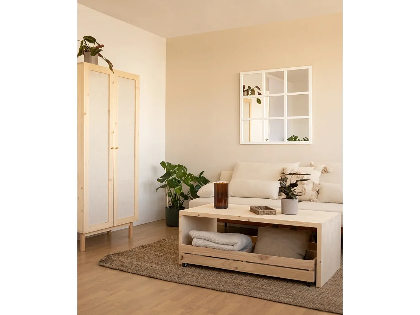 Espejo de madera color blanco de 90x90cm - LISBOA - DECOWOOD