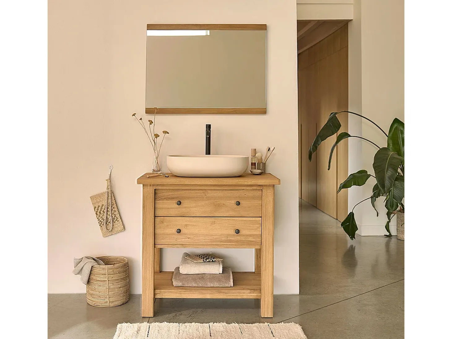Espejo de madera de teca maciza recuperada de 80x60 cm
