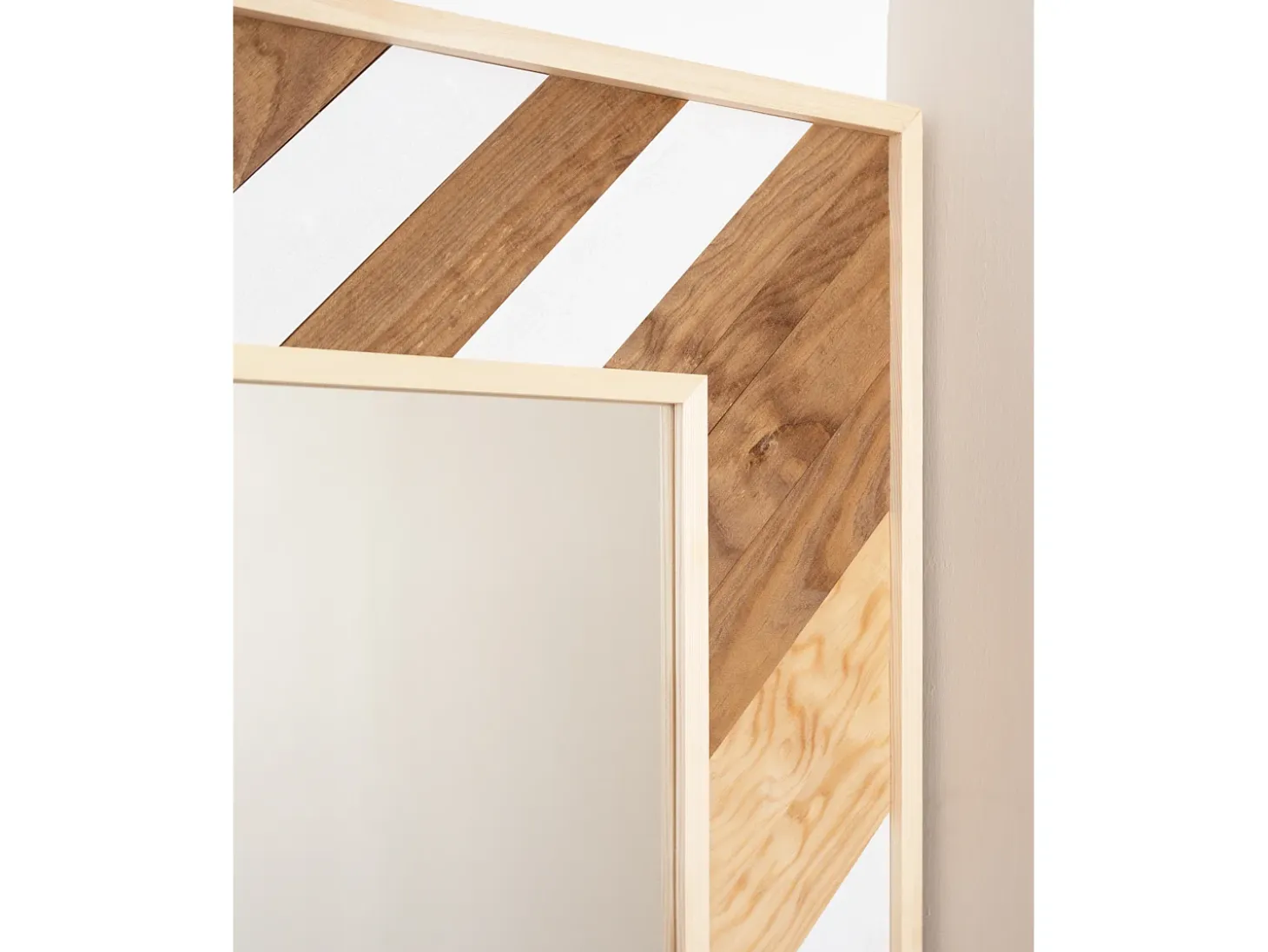 Espejo de madera maciza en tono roble oscuro, natural y blanco de 163x84cm - MOSAIK - DECOWOOD