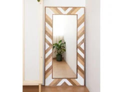 Espejo de madera maciza en tono roble oscuro, natural y blanco de 163x84cm - ZEN - DECOWOOD