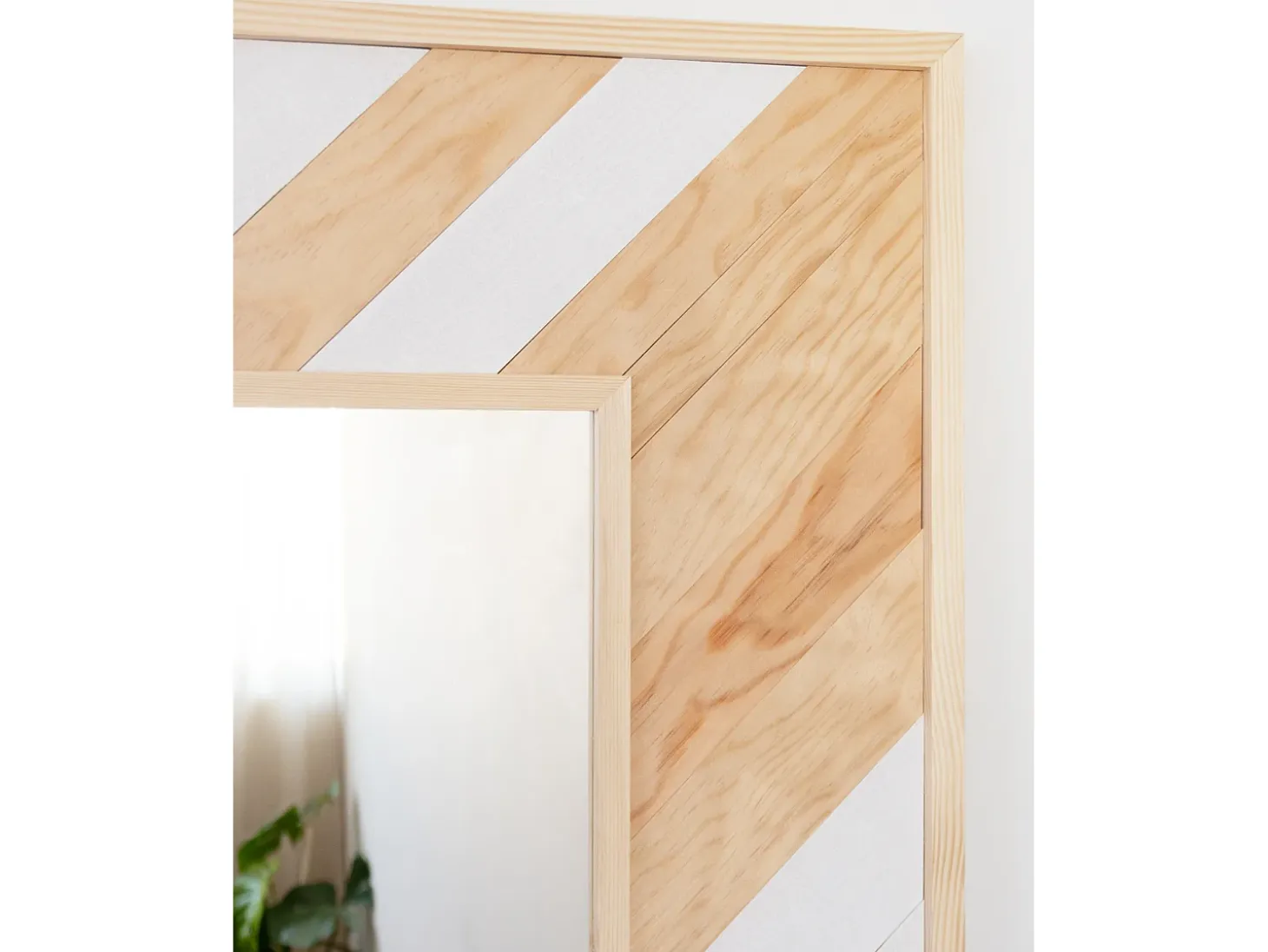 Espejo de madera maciza en tono natural y blanco de 163x84cm - ZAZOO - DECOWOOD