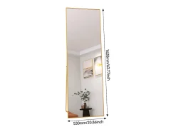 Espejo de maquillaje en vidrio templado, marco de aleación de aluminio, rectangular 162*53 cm, dorado