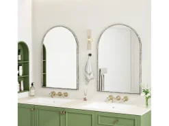 Espejo de pared arqueado con marco de hierro y cristal, color plateado (65 x 2,5 x 91 cm)