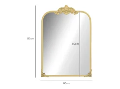Espejo de pared barroco, marco decorativo de metal, dorado, 60x87,5 cm