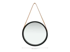 Espejo de pared con correa 40 cm Negro