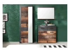 Espejo de pared con estante en roble oscuro y melamina gris Orcel