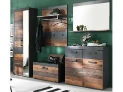 Espejo de pared con estante en roble oscuro y melamina gris Orcel
