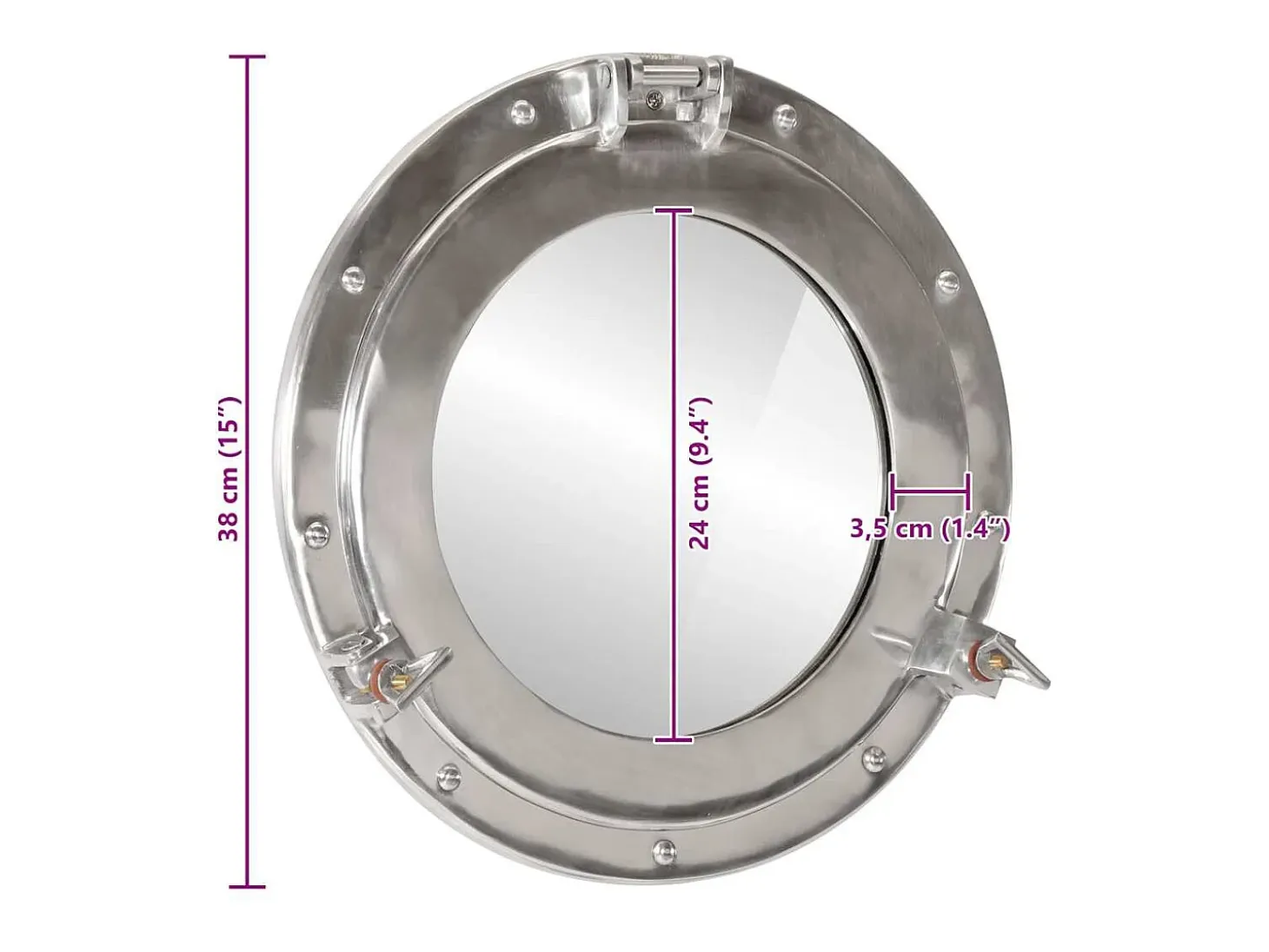 Espejo de pared con forma de ojo de buey Ø38 cm aluminio y cristal