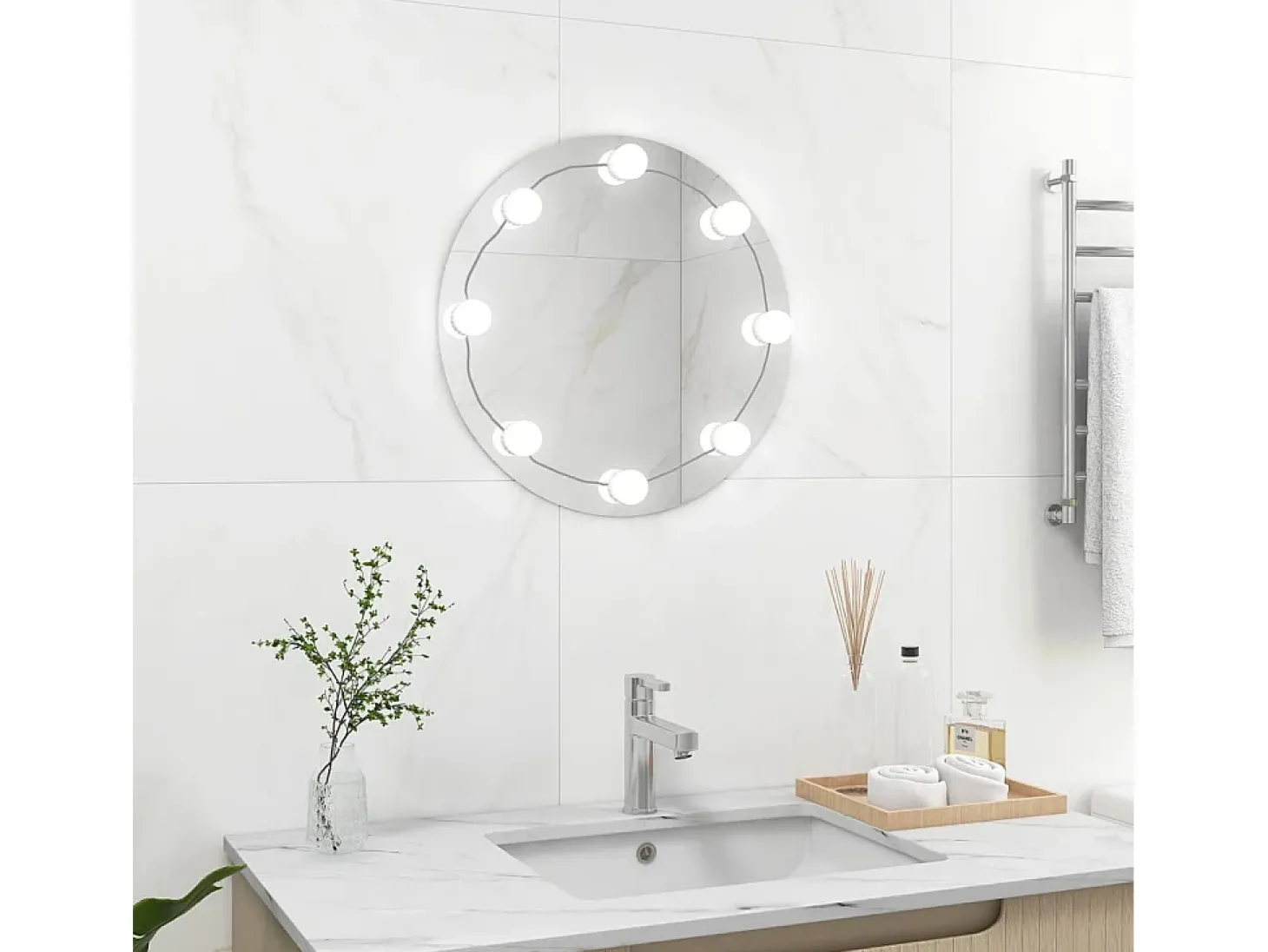 Espejo de pared con luces LED redondo de vidrio ES880948