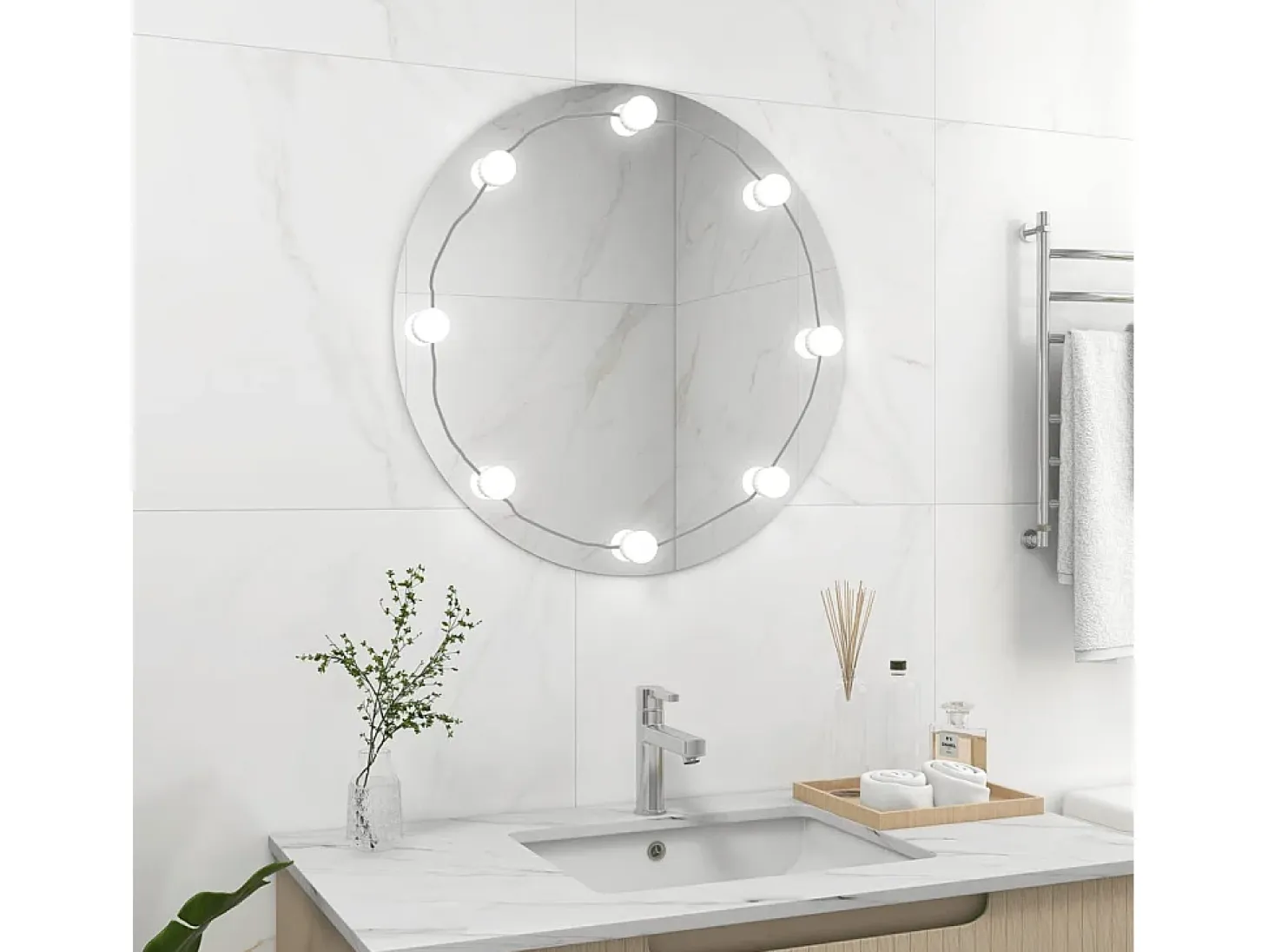 Espejo de pared con luces LED redondo de vidrio ES111492