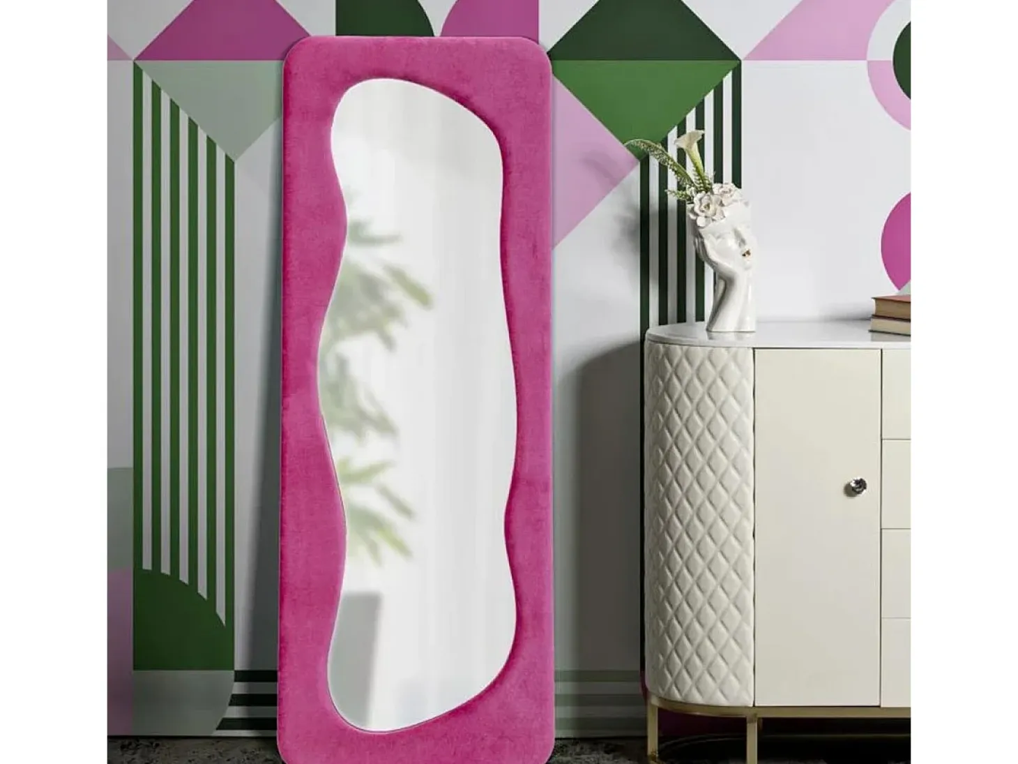 Espejo de pared con marco de terciopelo 160x60x4 cm Theodor - Fucsia