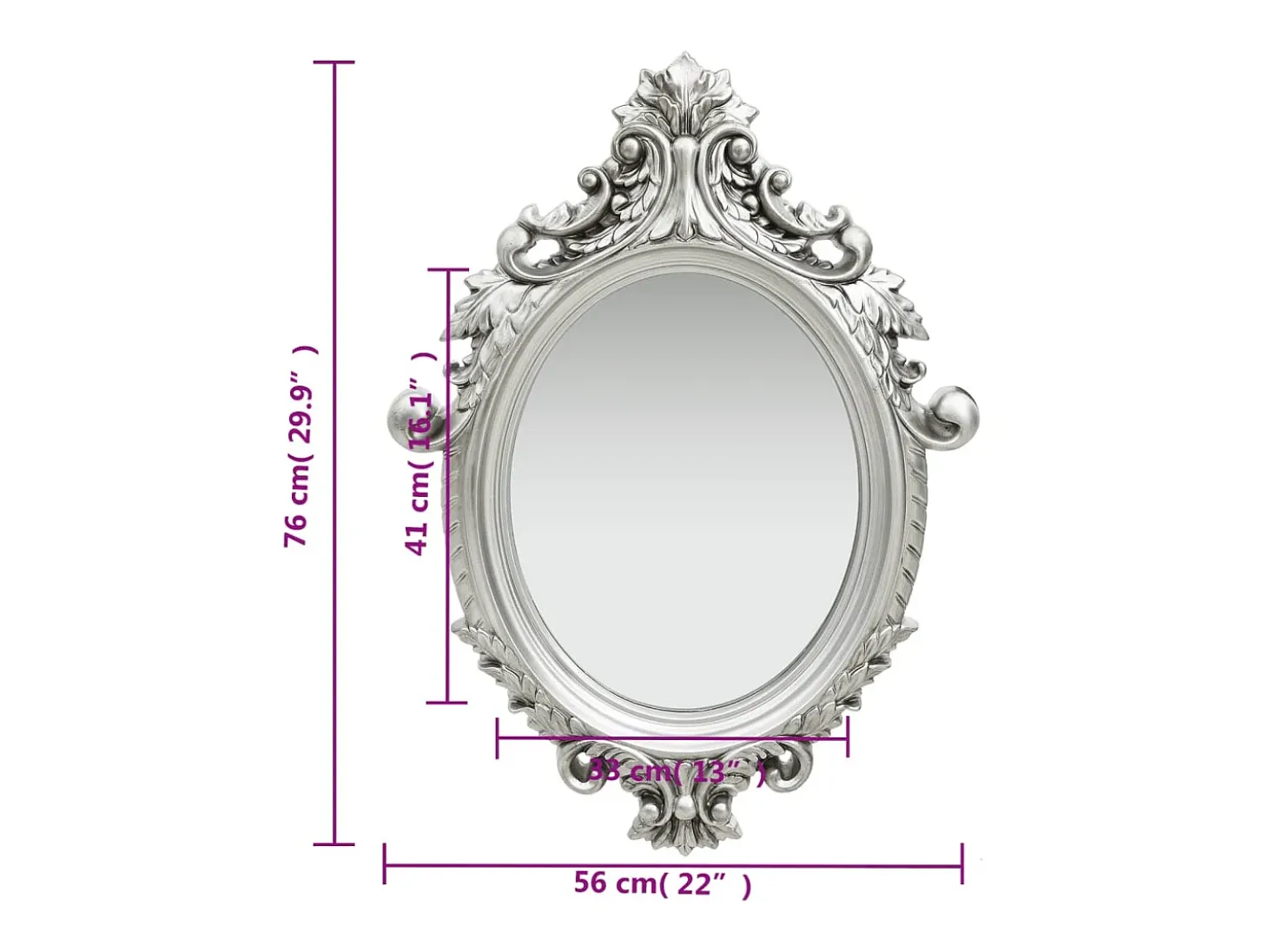 Espejo de pared estilo castillo 56x76 cm Plata