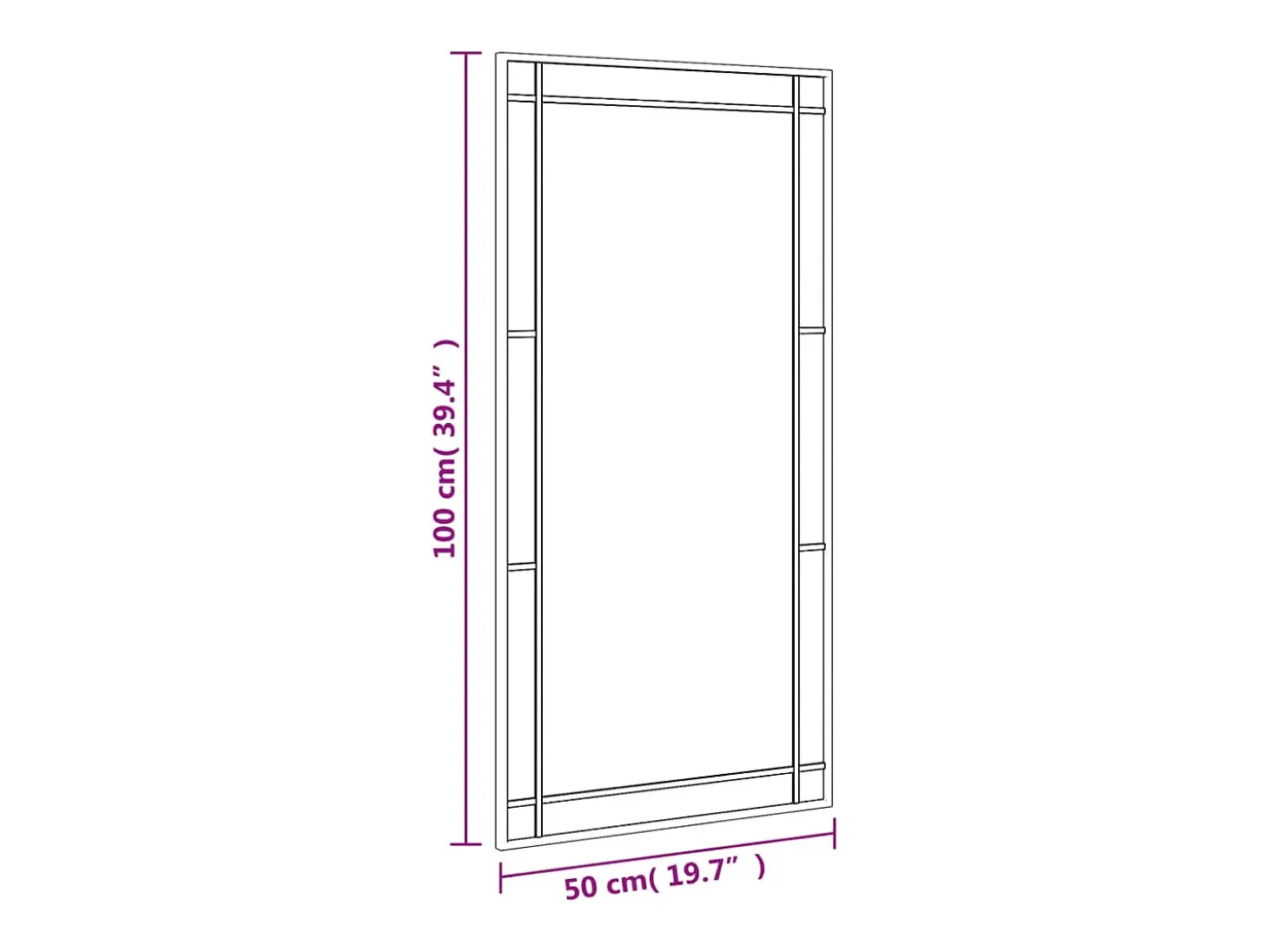 Espejo de pared negro 50x100 cm rectangular hierro