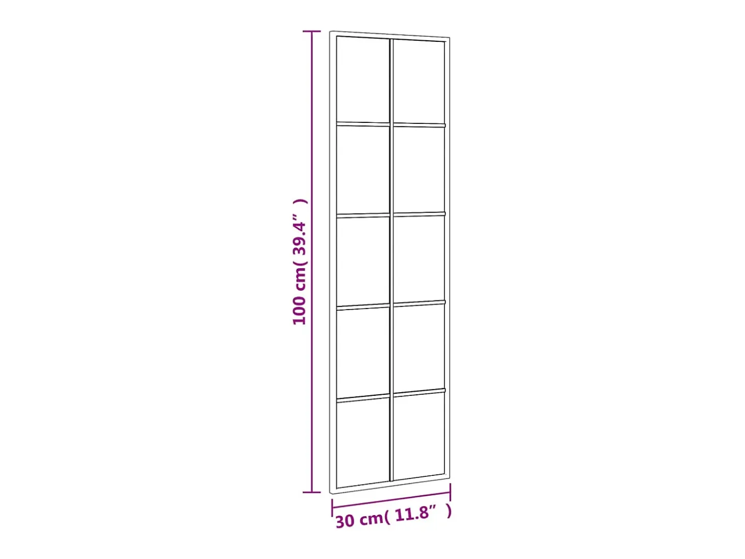 Espejo de pared negro 30x100 cm rectangular hierro