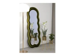 Espejo de pared o de pie diseño ondulado en terciopelo 60x160cm Miki - Verde oscuro