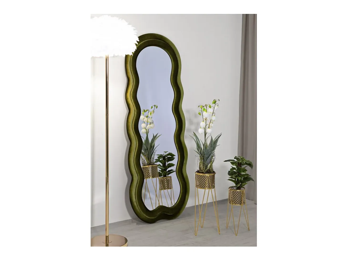Espejo de pared o de pie diseño ondulado en terciopelo 60x160cm Miki - Verde oscuro